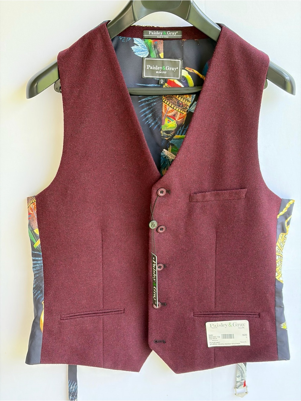 Paisley & Gray Burgundy Suede-Feel Monterey Slim Fit Vest Large NWT